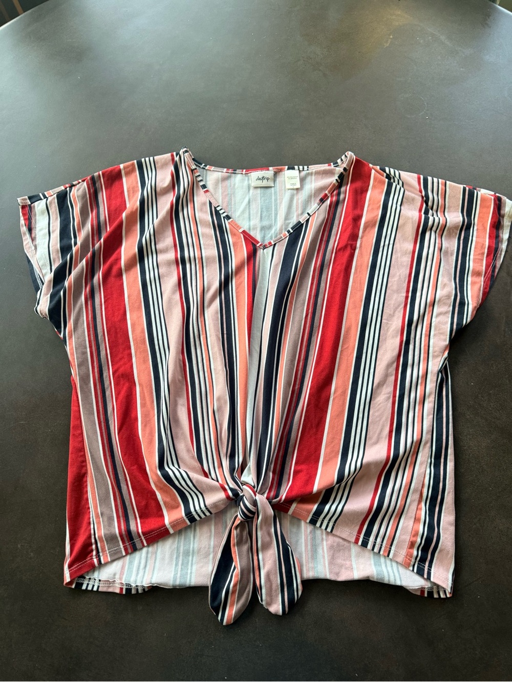 Daytrip Striped Tie-Front V-Neck Crop Top - Red, Pink & Navy